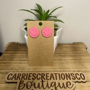 Handmade Fun Pink Smiley Face Earrings